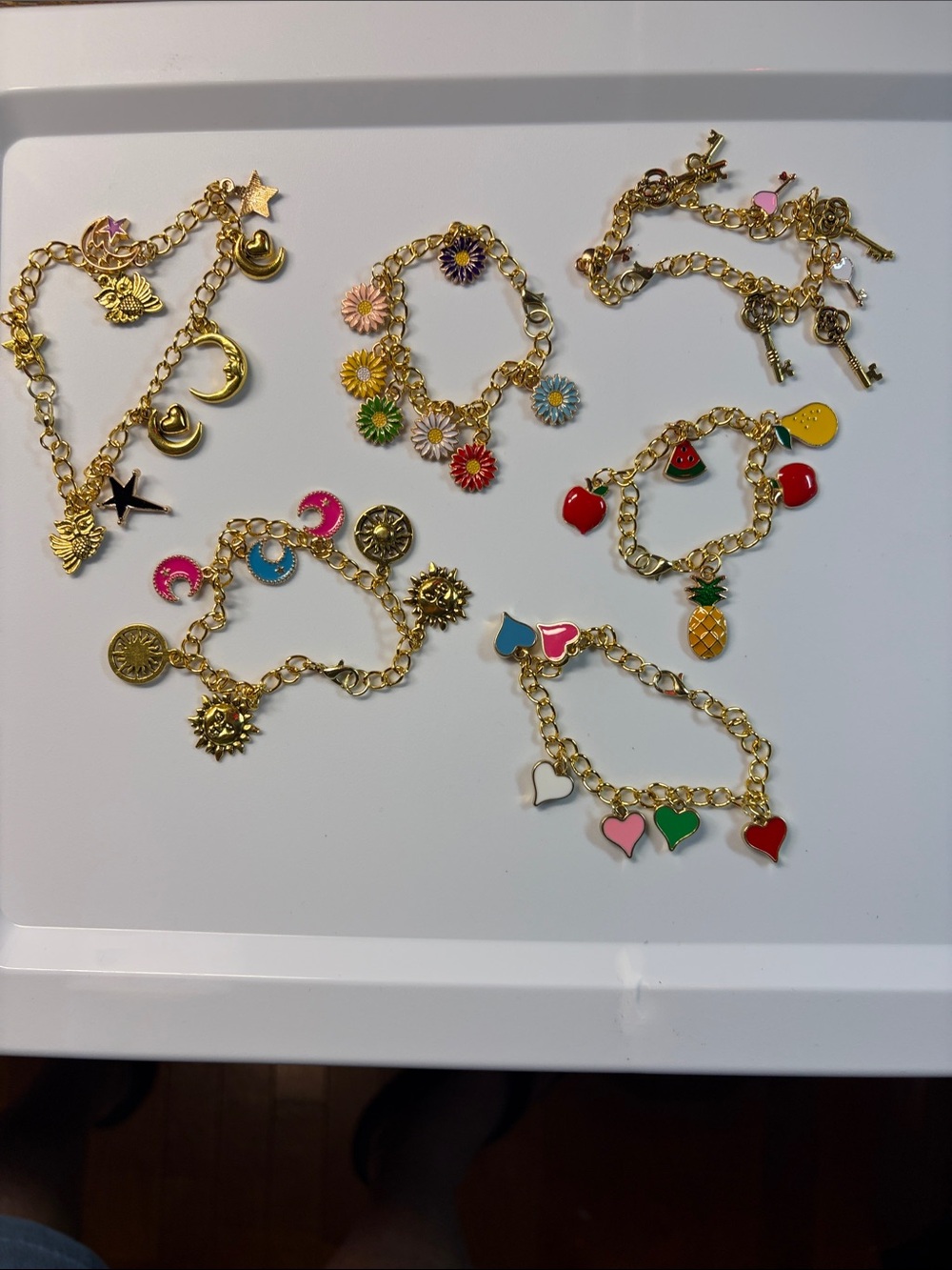 Gold-Tone Charm Bracelet Set with Colorful Charms